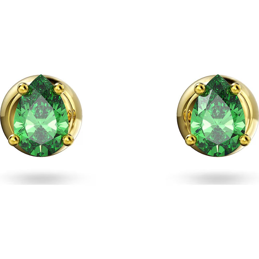 Swarovski Chroma stud earrings Pear cut, Green, Gold-tone plated 5639120