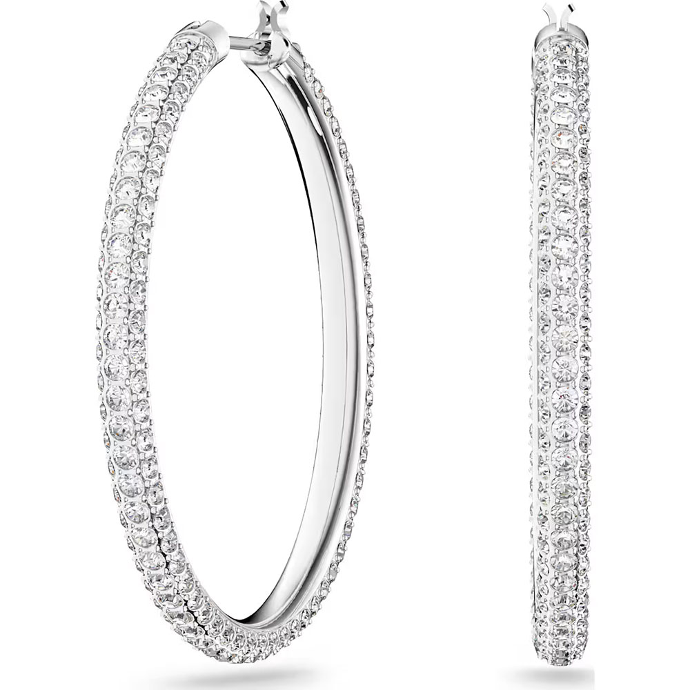Swarovski Dextera hoop earrings Pavé, Large, White, Rhodium plated 5389432