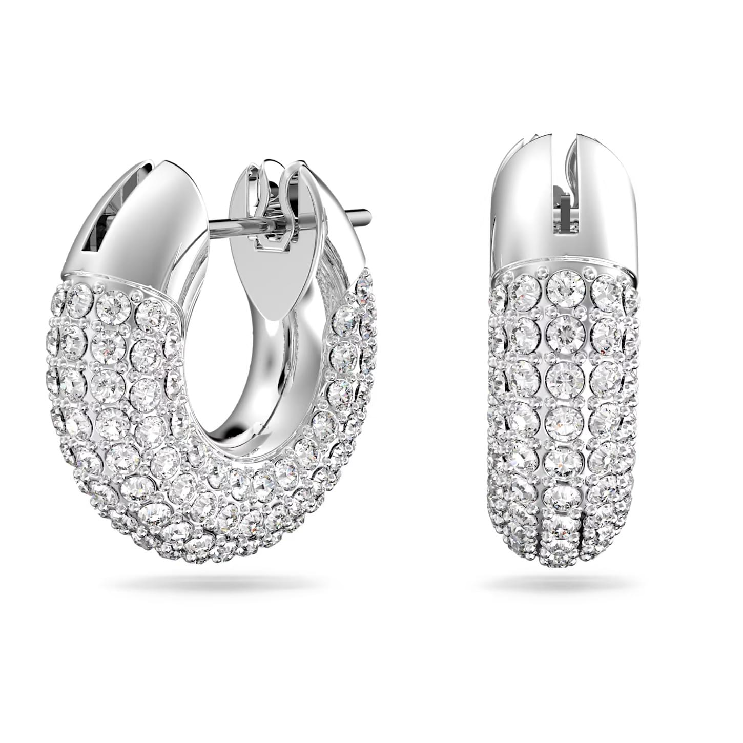 Swarovski Dextera hoop earrings Pavé, Small, White, Rhodium plated 5618306