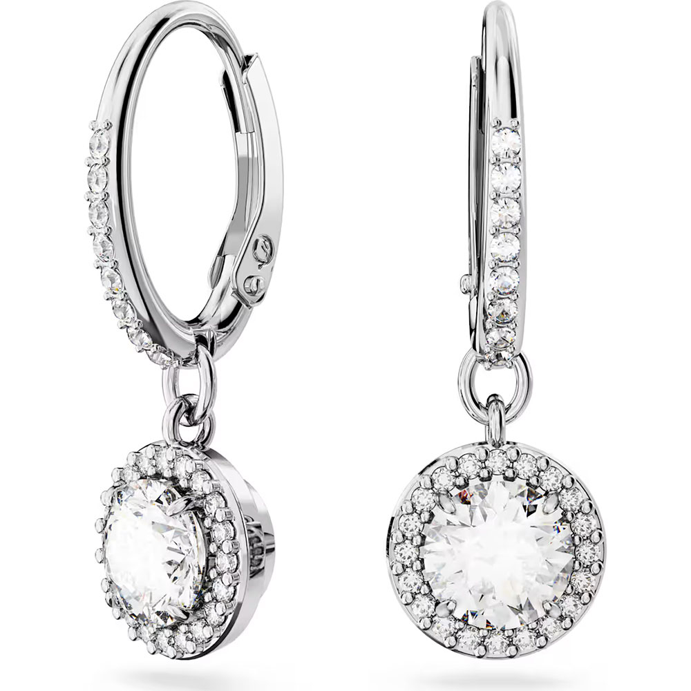 Swarovski Una drop earrings, Round cut, Pavé, White, Rhodium plated 5636270