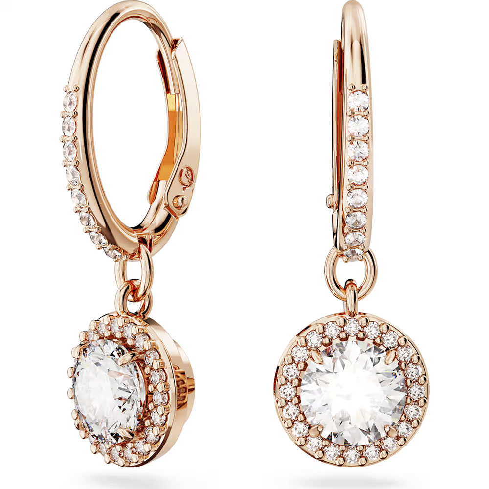 Swarovski Una drop earrings Round cut, Pavé, White, Rose gold-tone plated 5638769