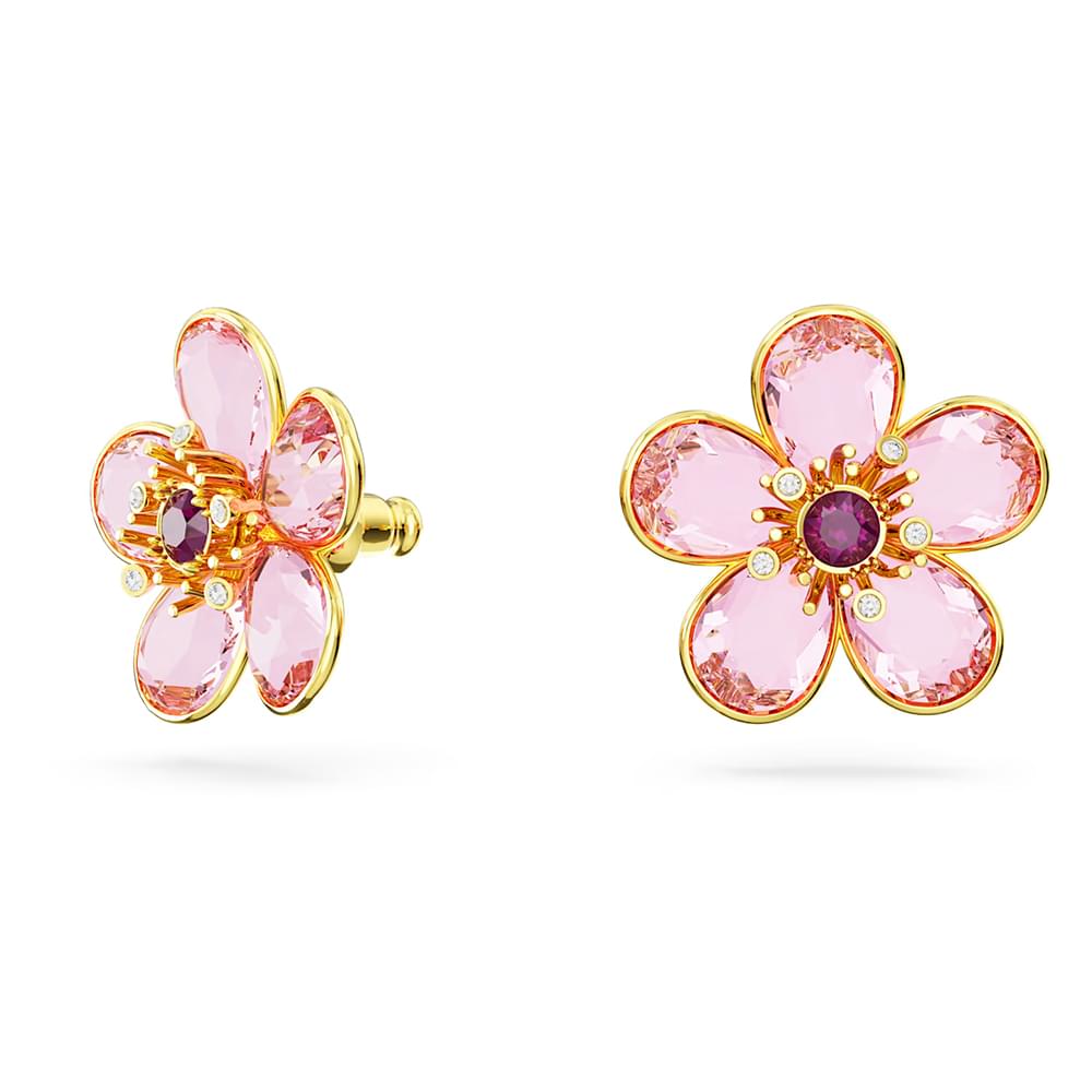 Swarovski Florere stud earrings Flower, Pink, Gold-tone plated 5656635