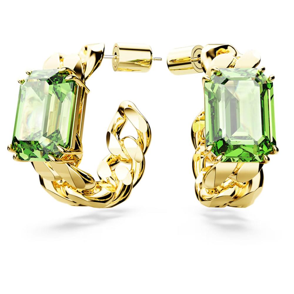 Swarovski Millenia hoop earrings Octagon cut, Green, Gold-tone plated 5671253