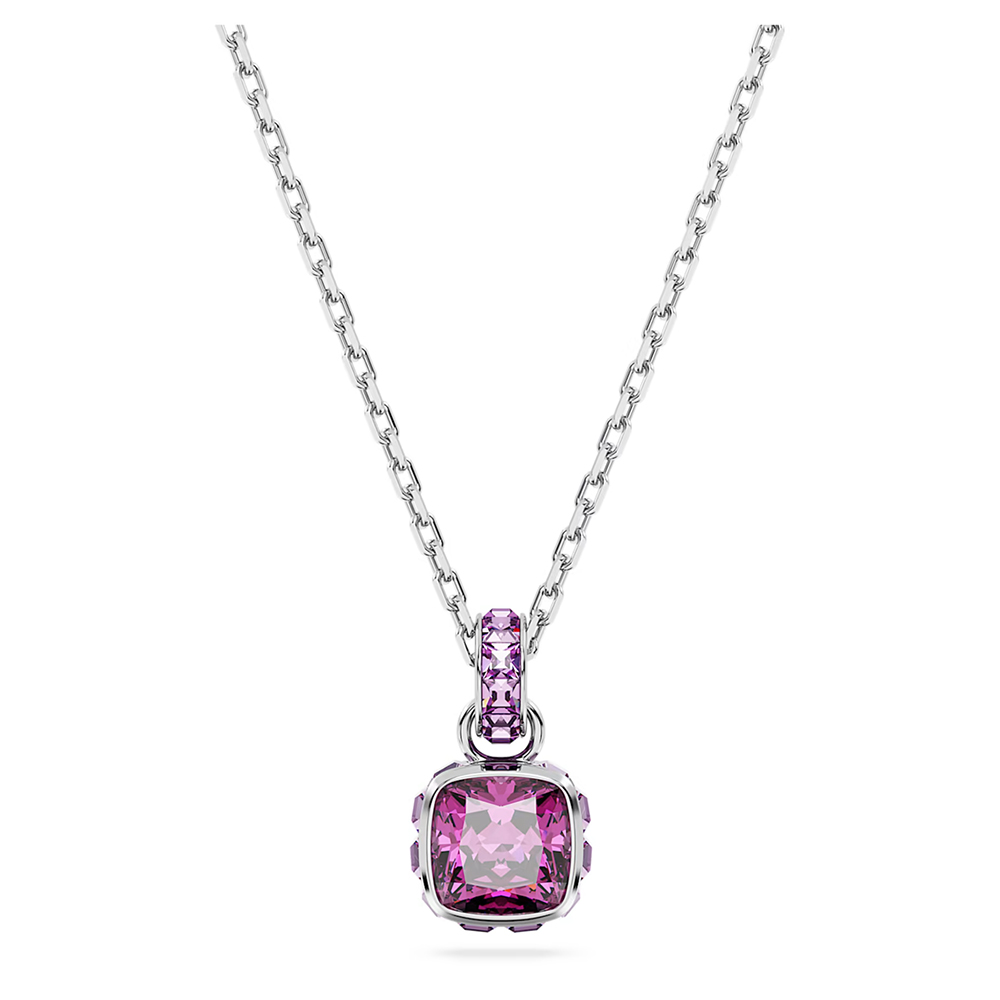 Swarovski Birthstone pendant Square cut, February, Pink, Rhodium plated 5651708