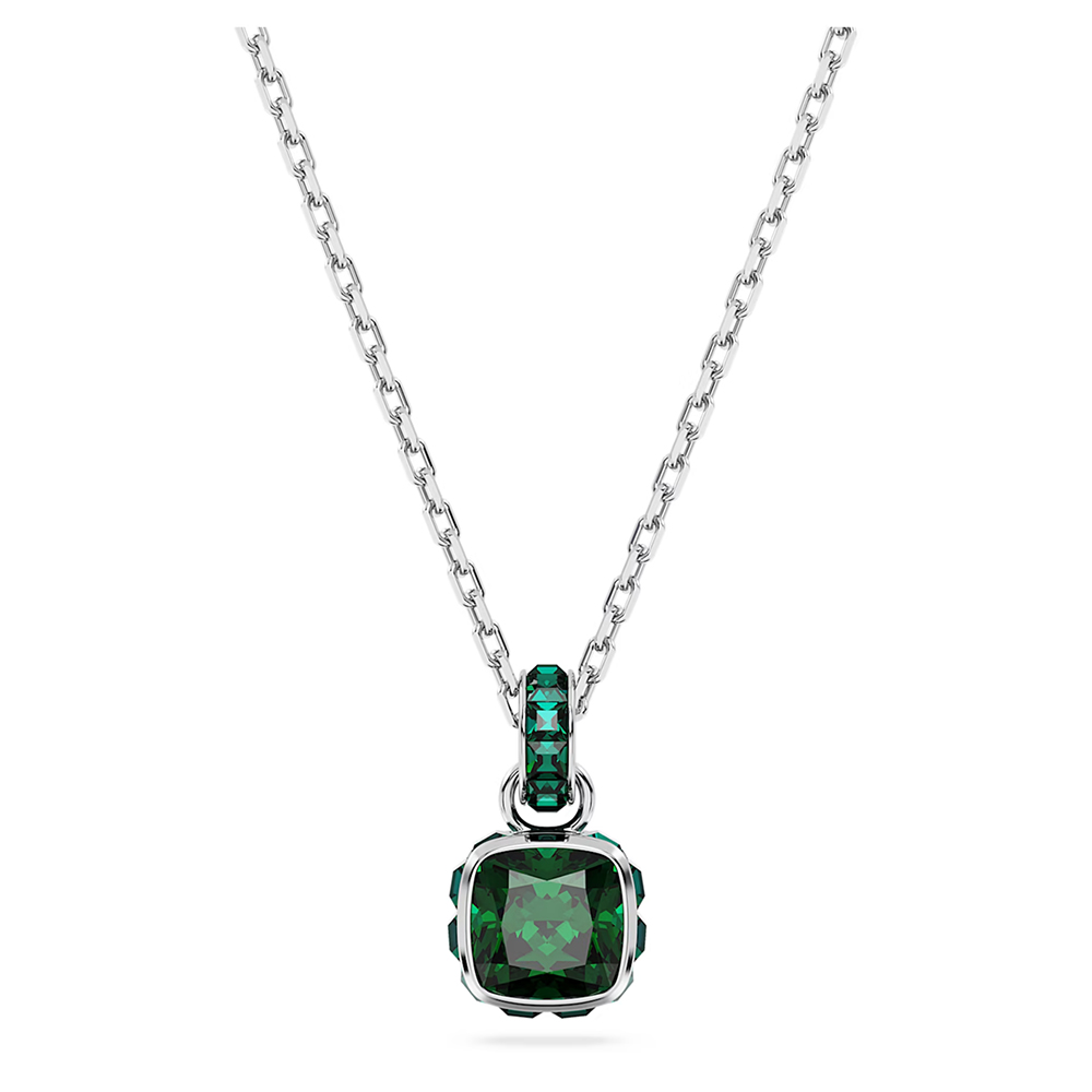 Swarovski Birthstone pendant Square cut, May, Green, Rhodium plated 5651793