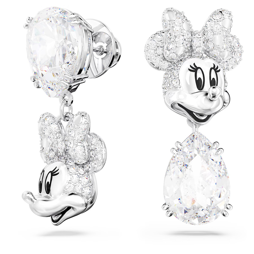 Swarovski Disney Minnie Mouse drop earrings Asymmetrical design, White, Rhodium plated 5668779
