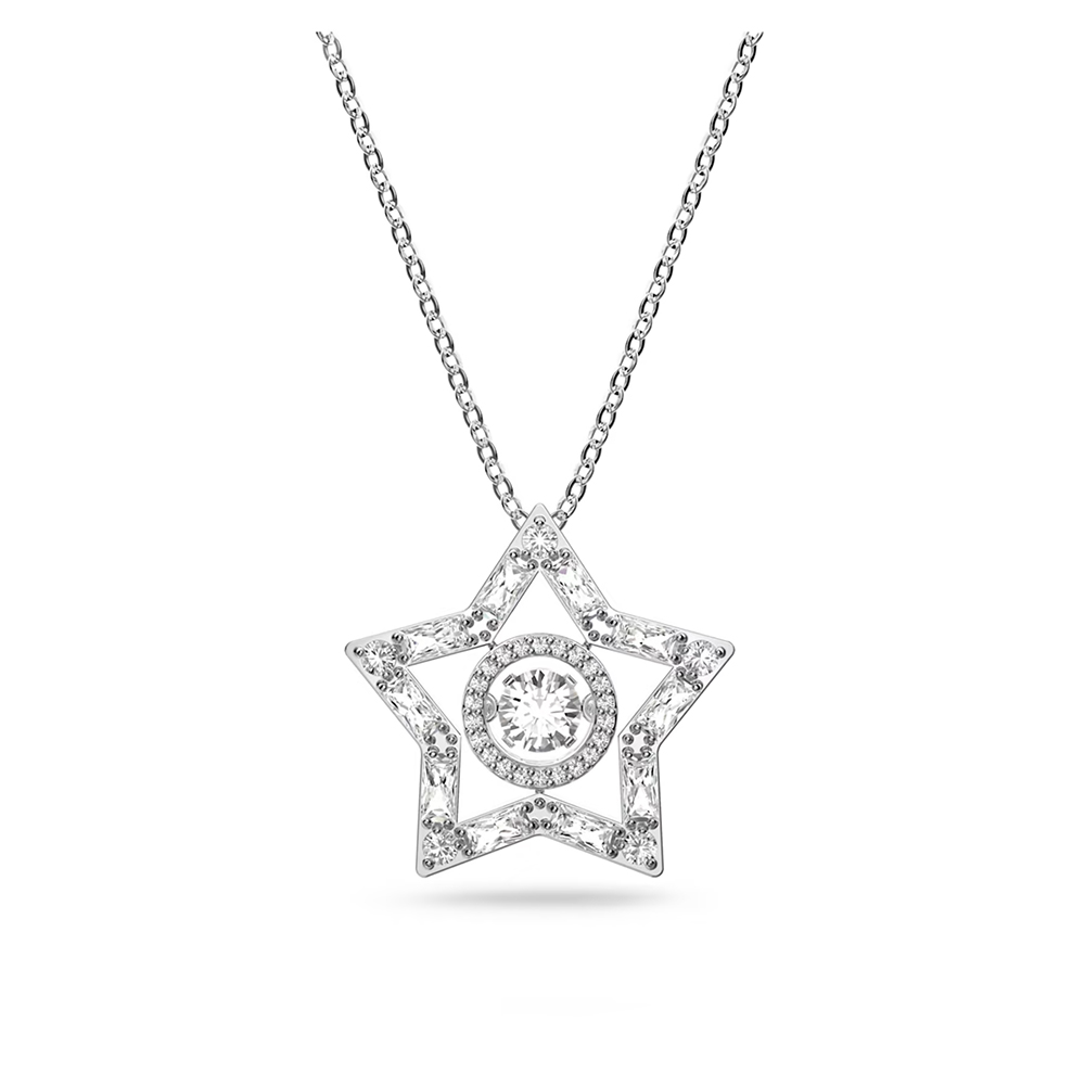 Swarovski Stella pendant Mixed cuts, Star, Long, White, Rhodium plated 5617919