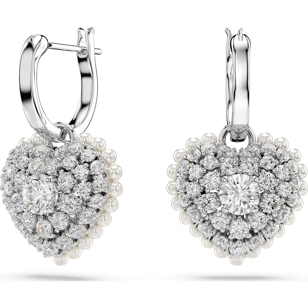 Swarovski Hyperbola drop earrings Heart, White, Rhodium plated 5684384