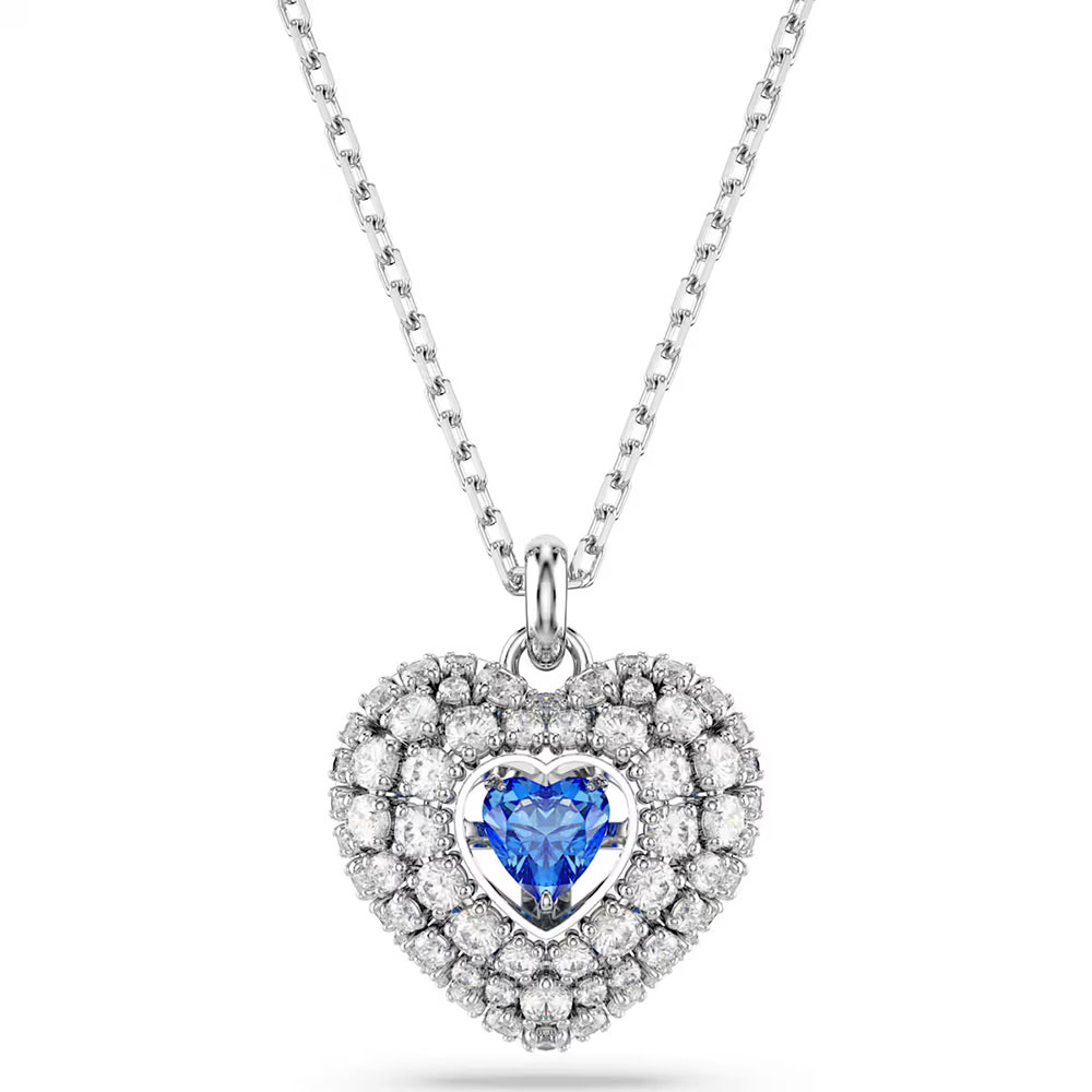 Swarovski Idyllia pendant Heart, Blue, Rhodium plated 5680403