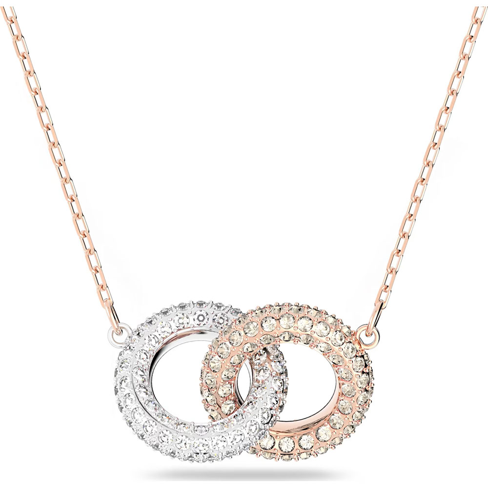 Swarovski Dextera necklace Intertwined circles, White, Rose gold-tone plated 5414999
