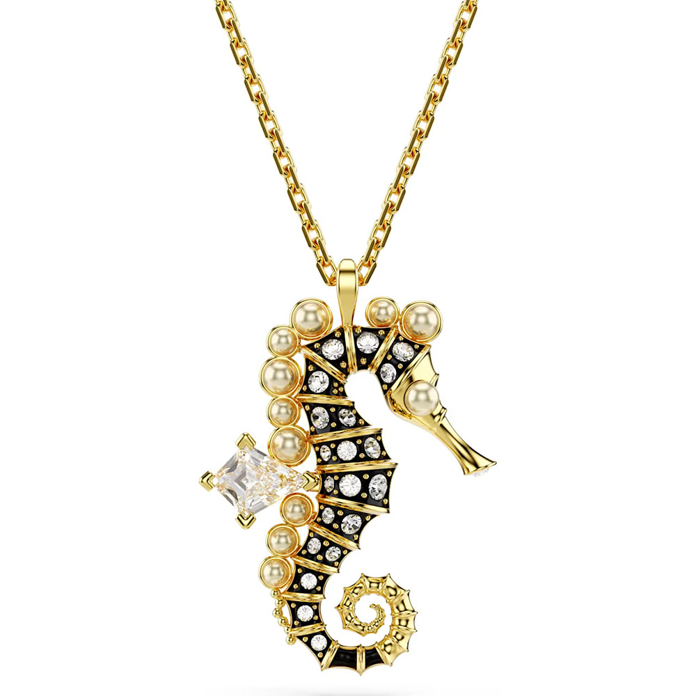 Swarovski Idyllia pendant Crystal pearls, Seahorse, White, Gold-tone plated 5690874