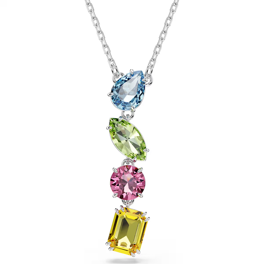 Swarovski Gema Y pendant, Mixed cuts, Multicolored, Rhodium plated 5692421