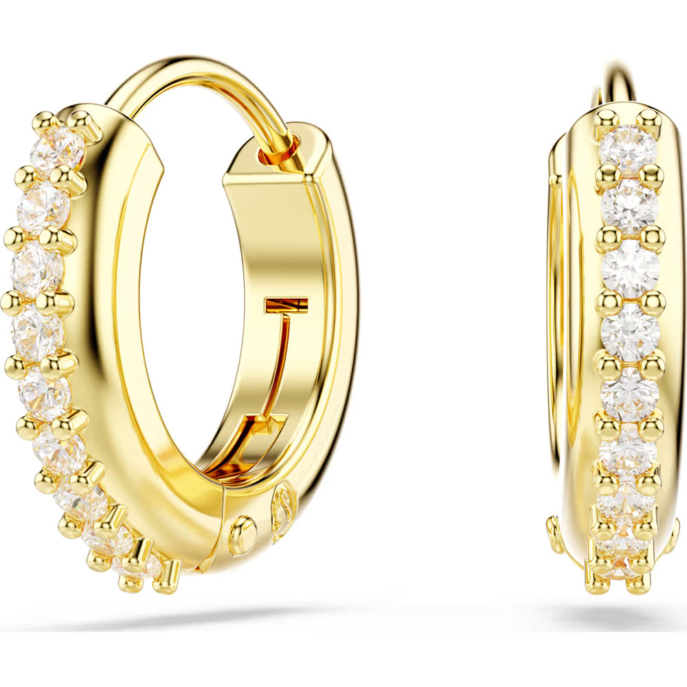 Swarovski Matrix hoop earrings, Round cut, White, Gold-tone plated 5697228