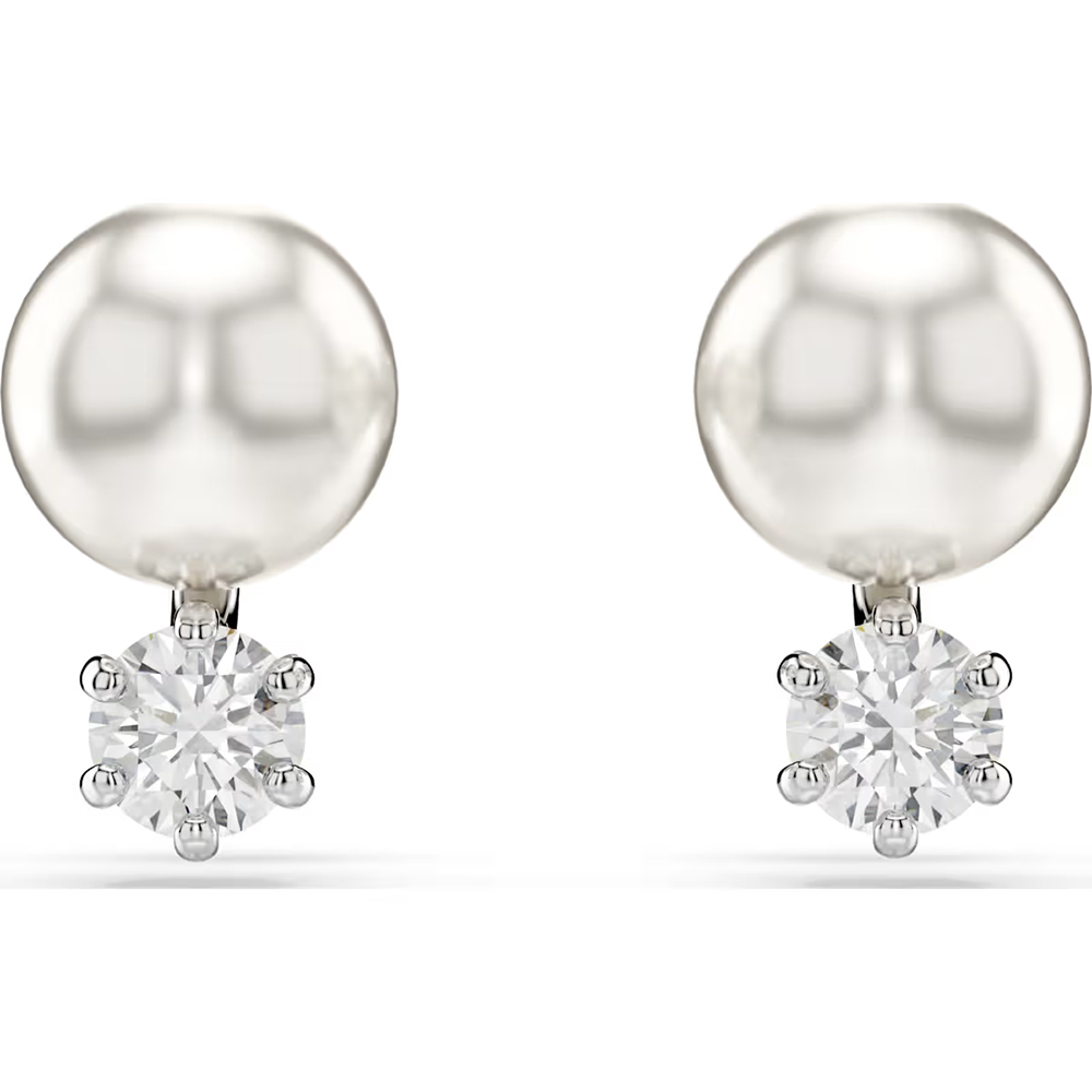 Swarovski Matrix stud earrings, Crystal pearl, Round cut, White, Rhodium plated 5694225