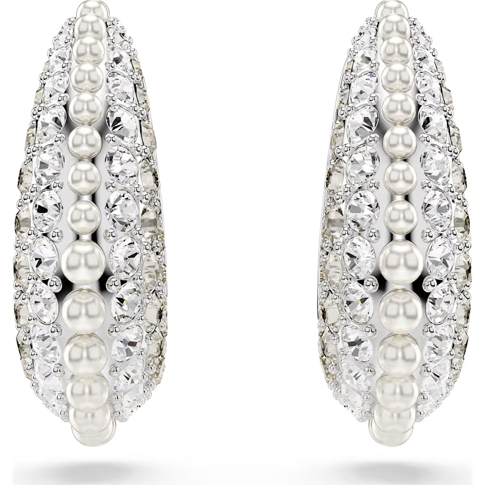 Swarovski Sublima drop earrings, Crystal pearl, Round cut, White, Rhodium plated 5692107
