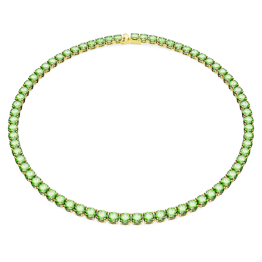 Swarovski Matrix Tennis necklace Round cut, Medium, Green, Gold-tone plated 5661189