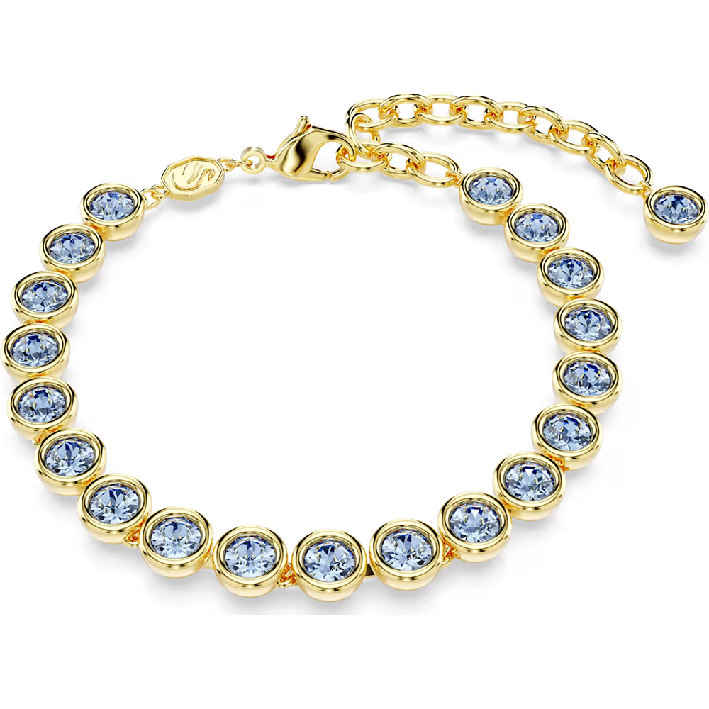 Swarovski Imber Tennis bracelet, Round cut, Blue, Gold-tone plated 5688419