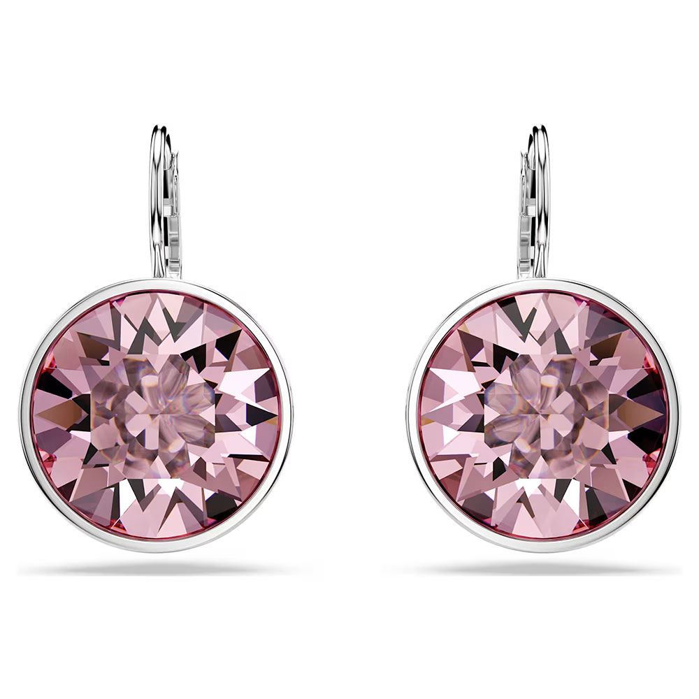 Swarovski Bella drop earrings Round cut, Pink, Rhodium plated 5724290