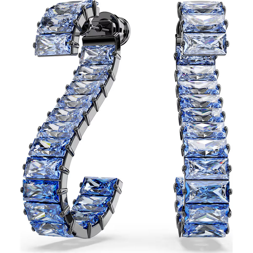 Swarovki Matrix drop earrings Baguette cut, Blue, Ruthenium plated 5705780 (2)