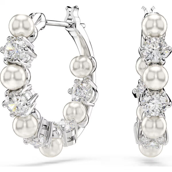 Swarovski Matrix drop earrings, Crystal pearl, Round cut, White, Rhodium plated 5709256
