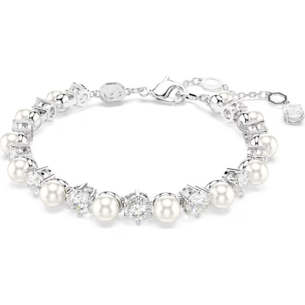 Swarovski Matrix Tennis bracelet Crystal pearl, Round cut, White, Rhodium plated 5689625