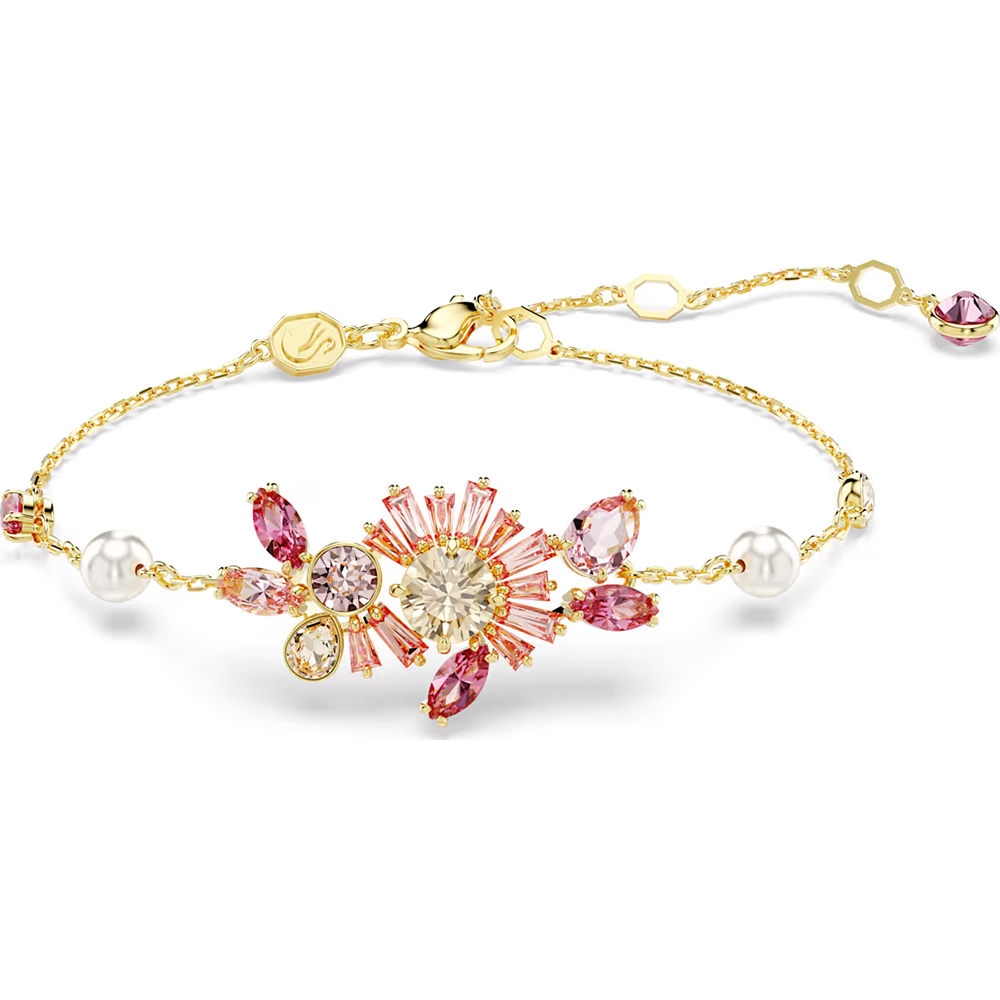 Swarovski Gema bracelet Crystal pearl, Mixed cuts, Flower, Pink, Gold-tone plated 5688488