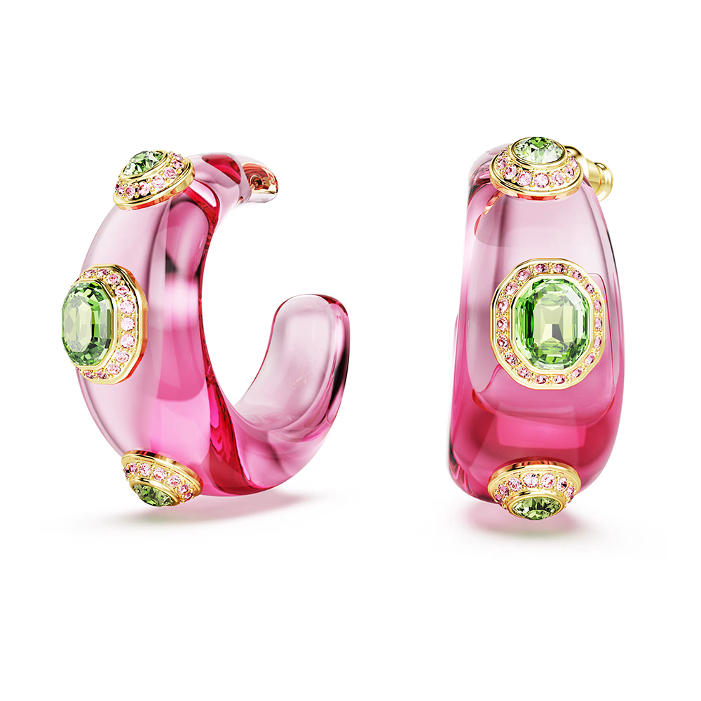 Swarovski Dulcis hoop earrings Mixed cuts, Multicolored, Gold-tone plated