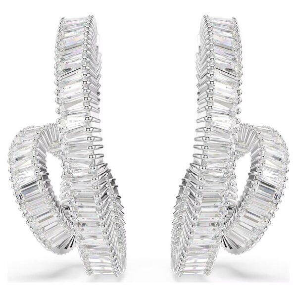 Swarovski Matrix hoop earrings Baguette cut, Ribbon, White, Rhodium plated 5727113