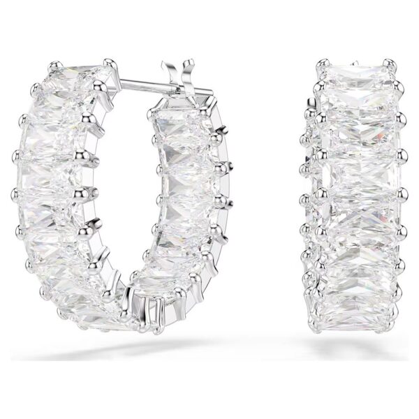 Swarovski Matrix hoop earrings Baguette cut, White, Rhodium plated 5733397