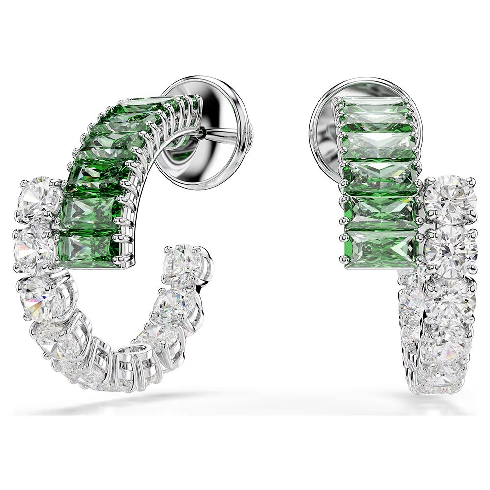 Swarovski Matrix hoop earrings Mixed cuts, Green, Rhodium plated 5732264