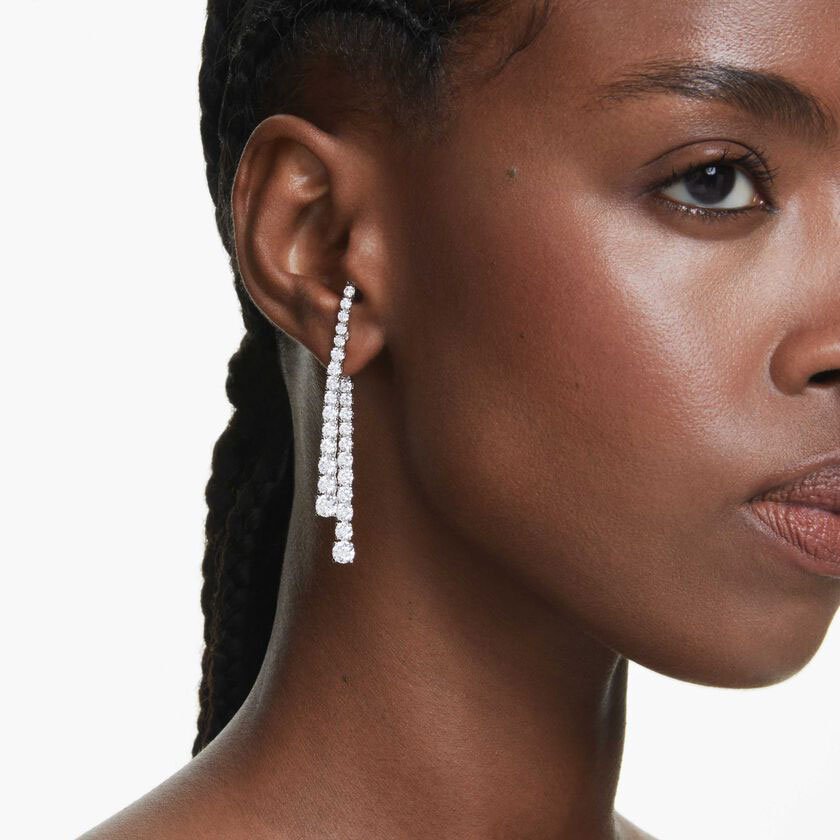 Swarovki Matrix drop earrings Gradient of round cuts, White, Rhodium plated 5709257 (2)