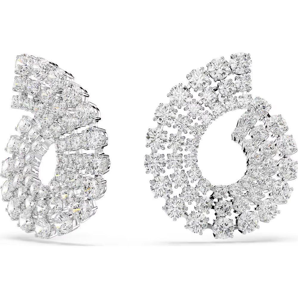 Swarovki Matrix hoop earrings Mixed round cuts, White, Rhodium plated 5705834 (3)