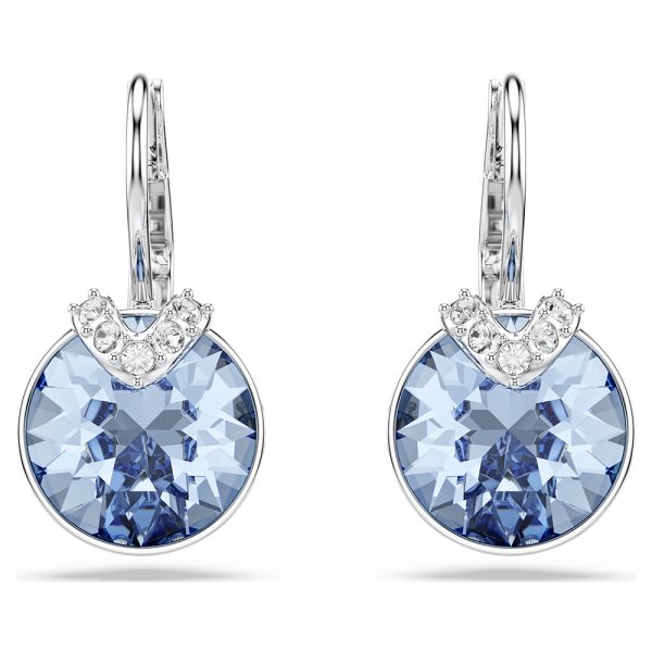 Swarovski Bella V drop earrings Round cut, Blue, Rhodium plated 5734234