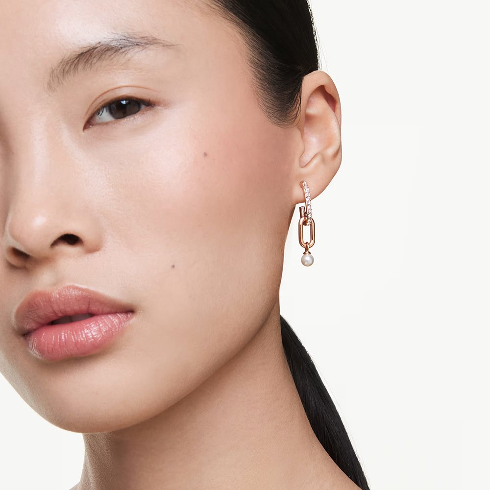 Swarovski Constella drop earrings Crystal pearl, Round cut, White, Rose gold-tone plated 5728585 (2)