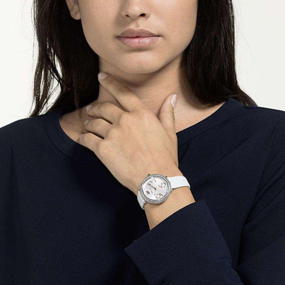 Swarovski Crystal Frost, Leather Strap, White, Stainless Steel, 5484070(2)
