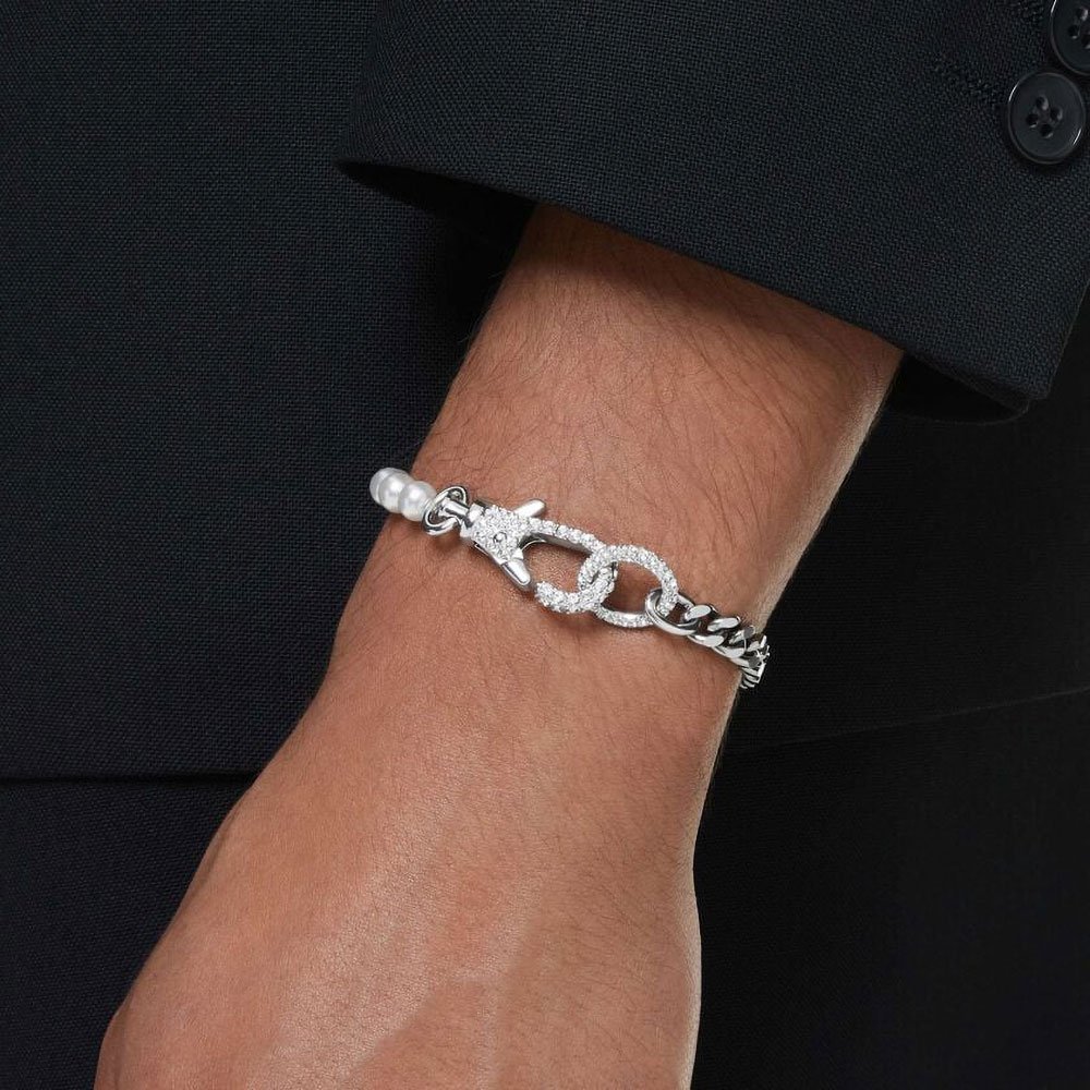 Swarovski Dextera bracelet, Pavé, Crystal pearl, White, Rhodium plated 5696256 (2)