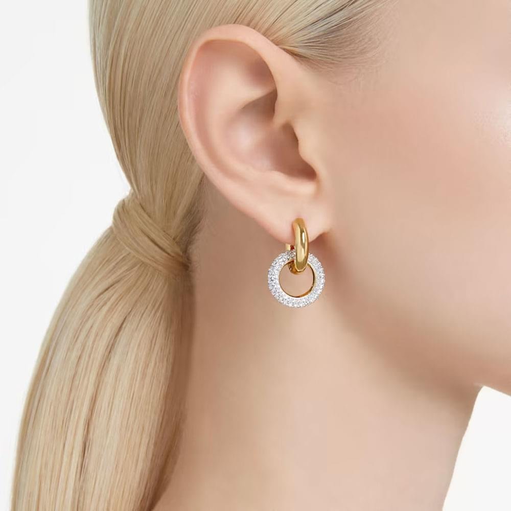 Swarovski Dextera hoop earrings Asymmetrical design, Interlocking loop, White, Gold-tone plated 5668818 (2)