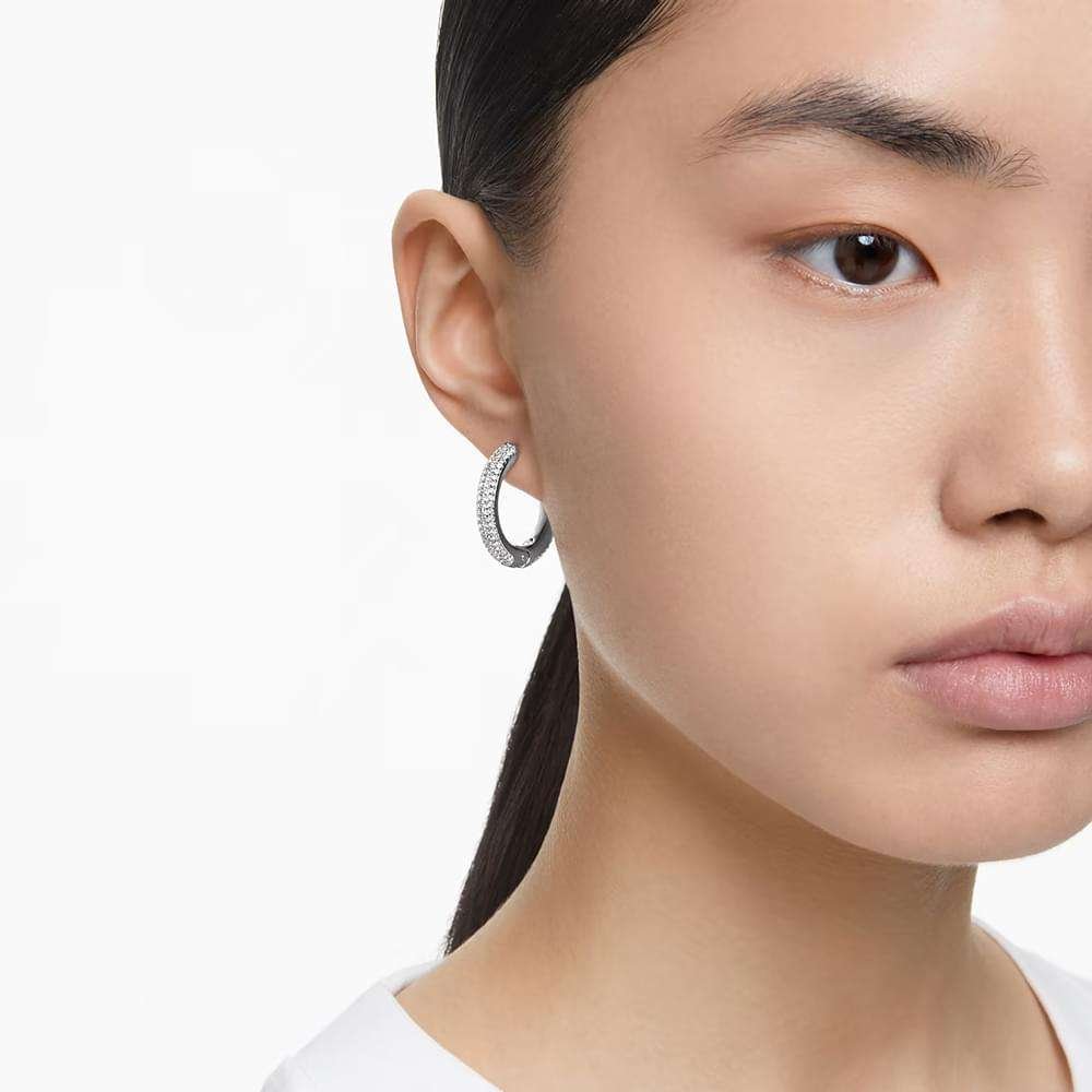 Swarovski Dextera hoop earrings Medium, White, Rhodium plated 5651392 (2)