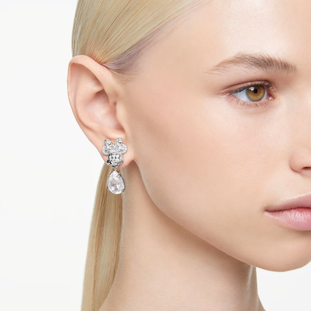 Swarovski Disney Minnie Mouse drop earrings Asymmetrical design, White, Rhodium plated 5668779 (2)