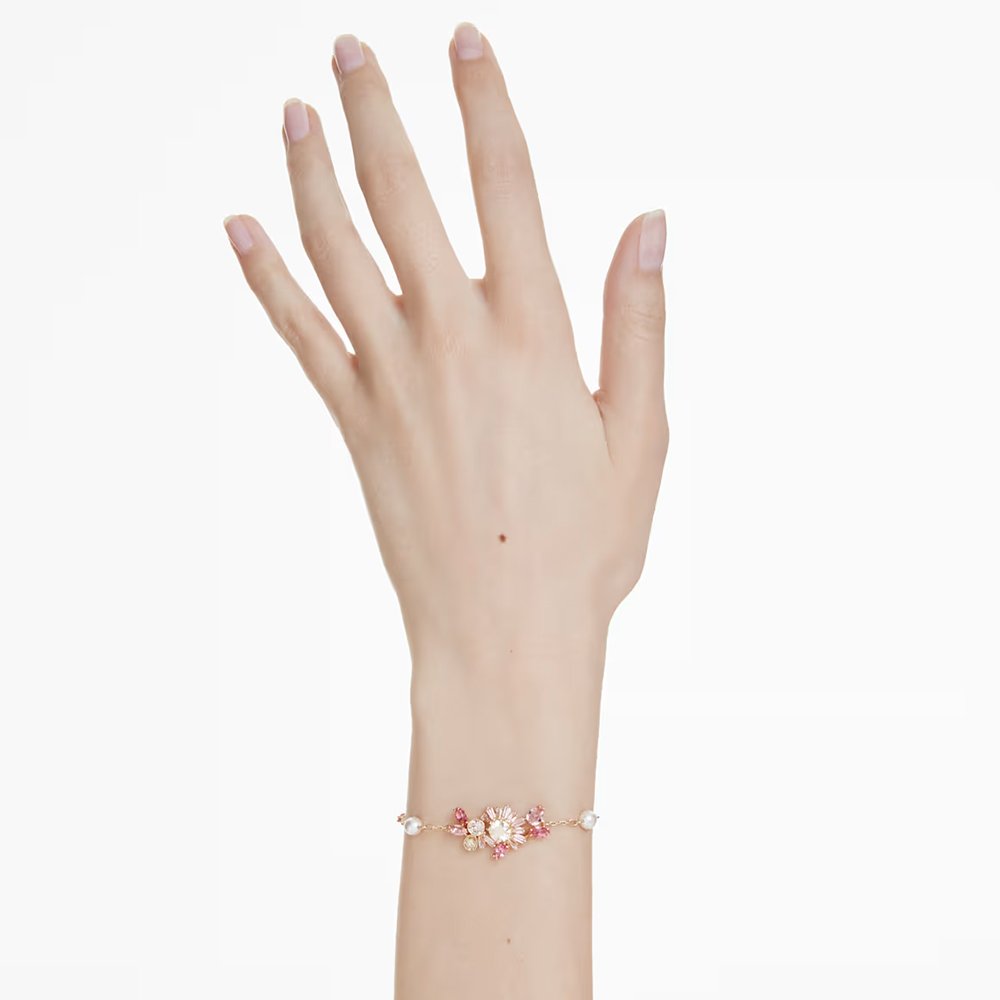 Swarovski Gema bracelet Crystal pearl, Mixed cuts, Flower, Pink, Gold-tone plated 5688488 (2)