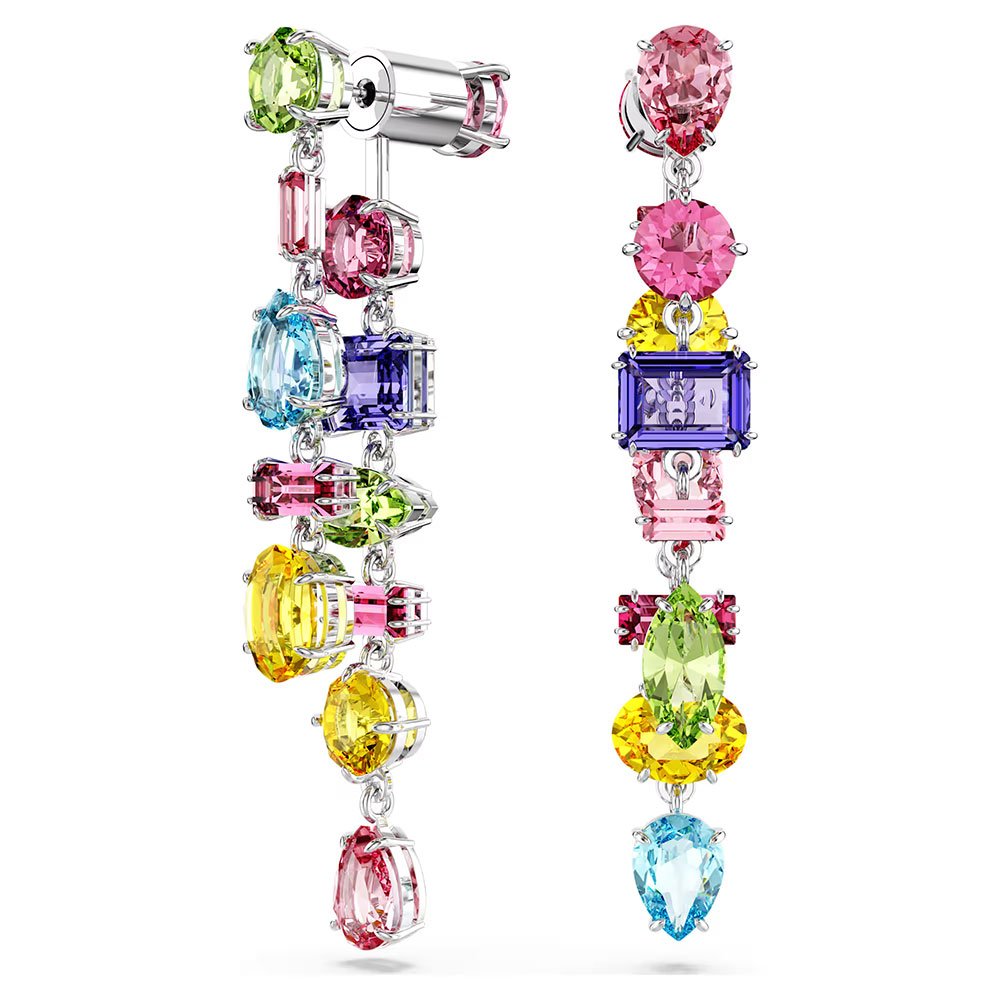 Swarovski Gema drop earrings Asymmetrical design, Mixed cuts, Long, Multicolored, Rhodium plated 5656417 (3)