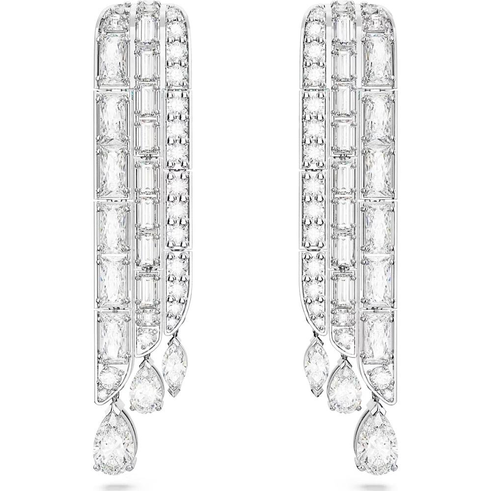 Swarovski Hyperbola drop earrings Carbon neutral zirconia, Mixed cuts, White, Rhodium plated 5668354