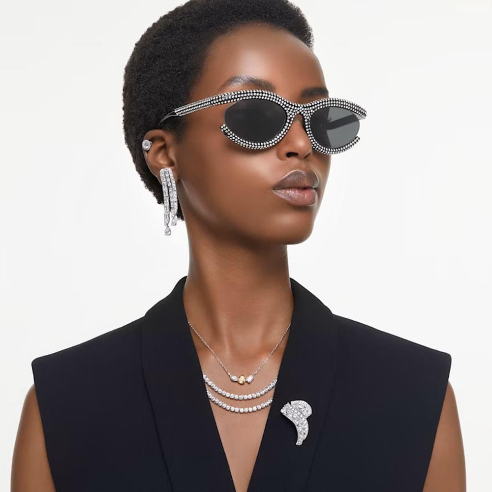 Swarovski Hyperbola drop earrings Carbon neutral zirconia, Mixed cuts, White, Rhodium plated 5668354 (4)