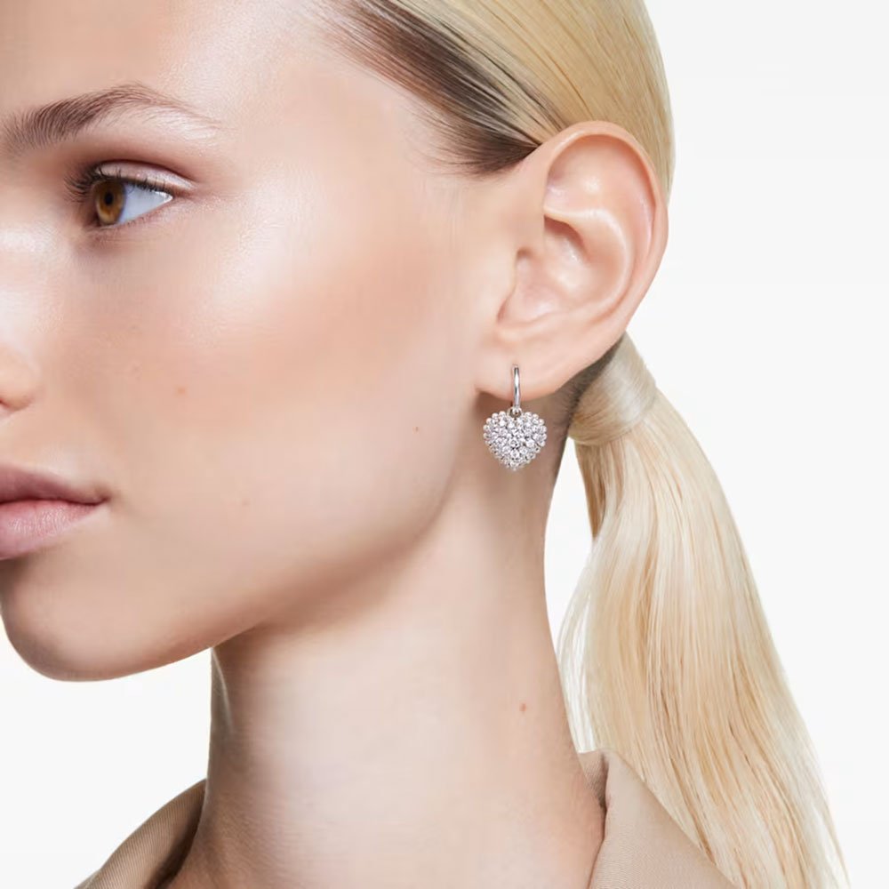 Swarovski Hyperbola drop earrings Heart, White, Rhodium plated 5684384 (2)