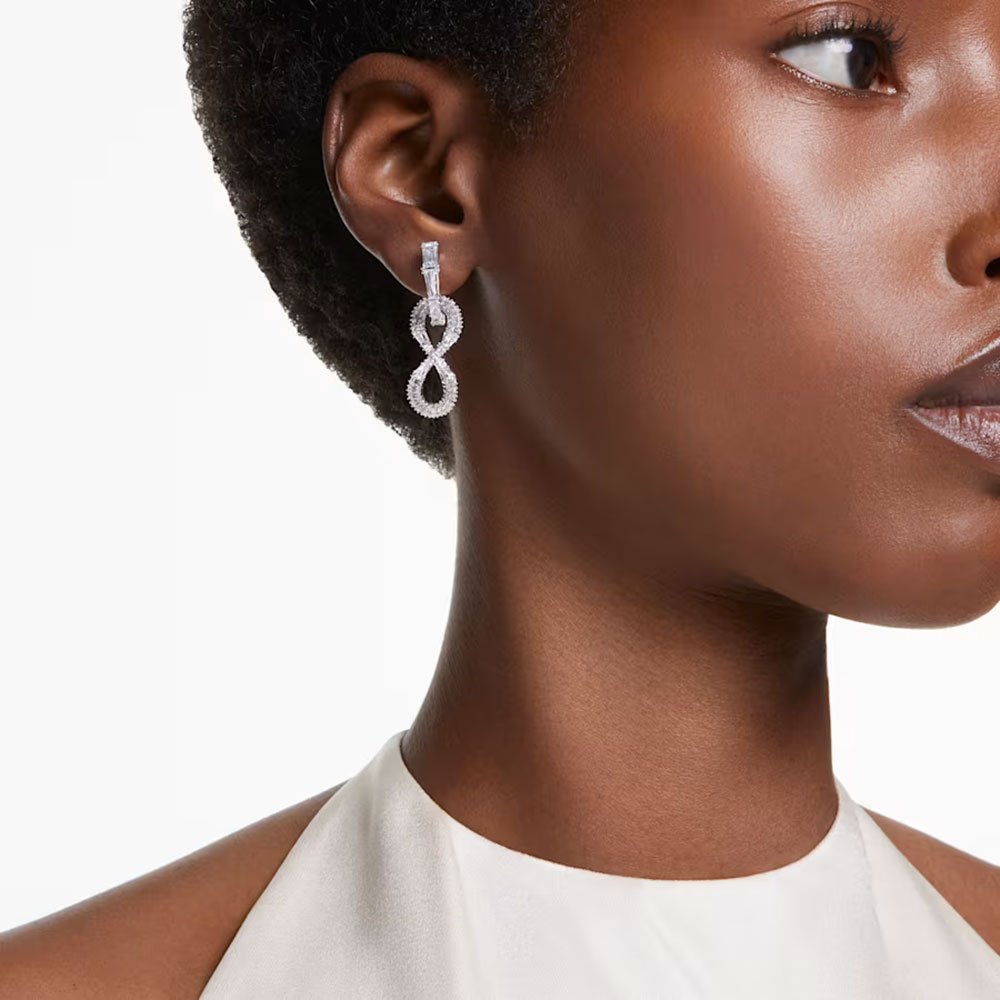Swarovski Hyperbola drop earrings Infinity, White, Rhodium plated 5679793 (2)