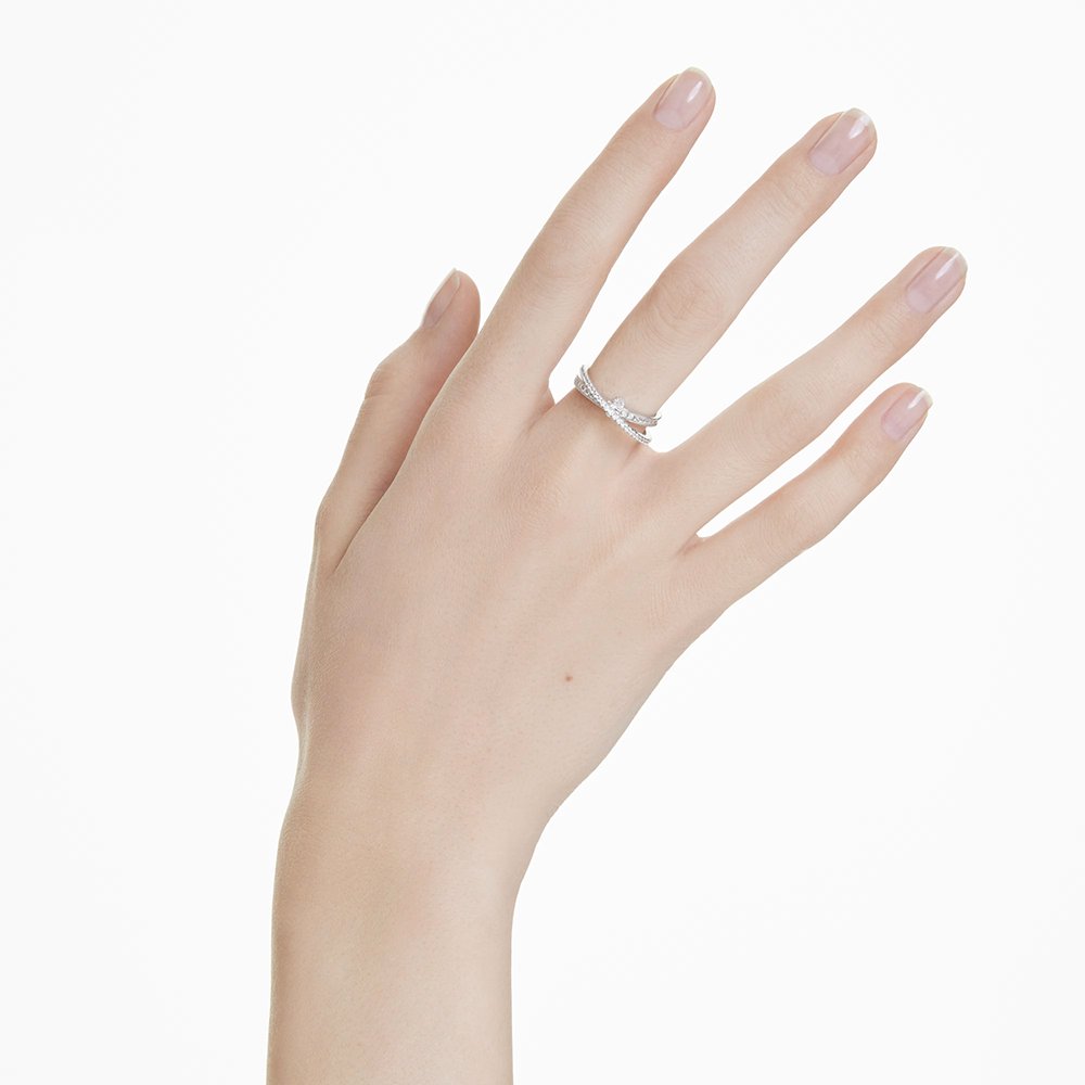 Swarovski Hyperbola ring, Mixed cuts, White, Rhodium plated(2)