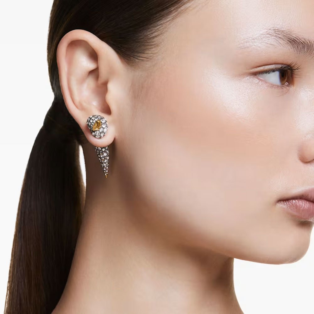 Swarovski Idyllia drop earrings, Asymmetrical design, Round cut, Shell, White, Mixed metal finish 5684082 (2)
