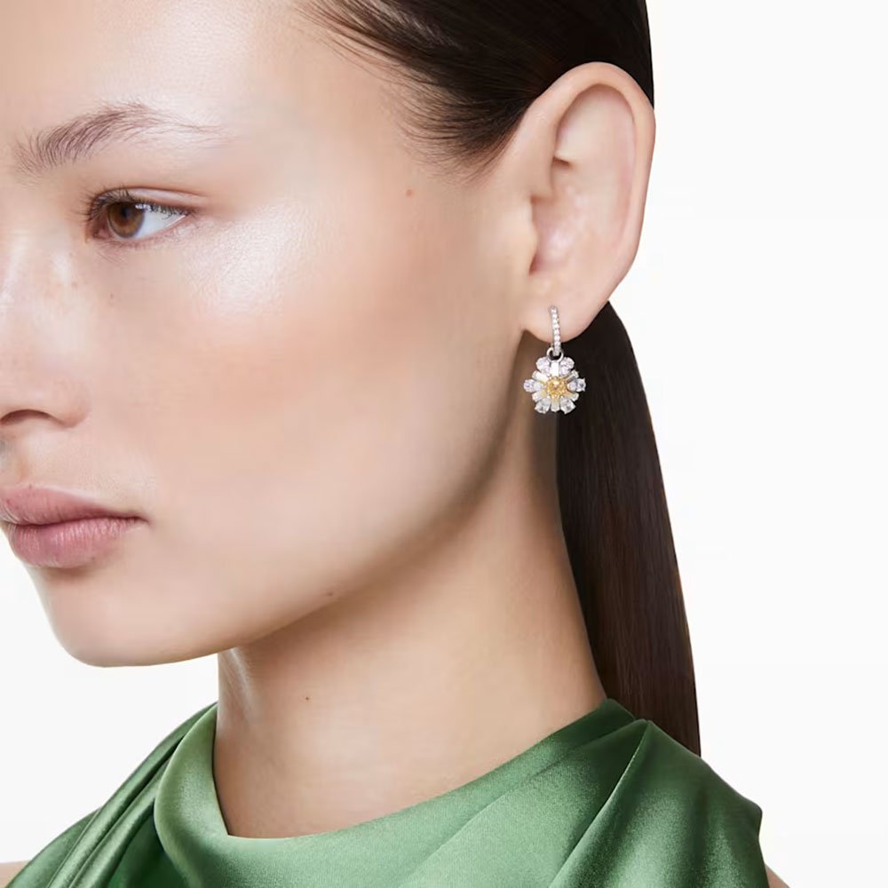 Swarovski Idyllia drop earrings Flower, Yellow, Rhodium plated 5683243 (2)