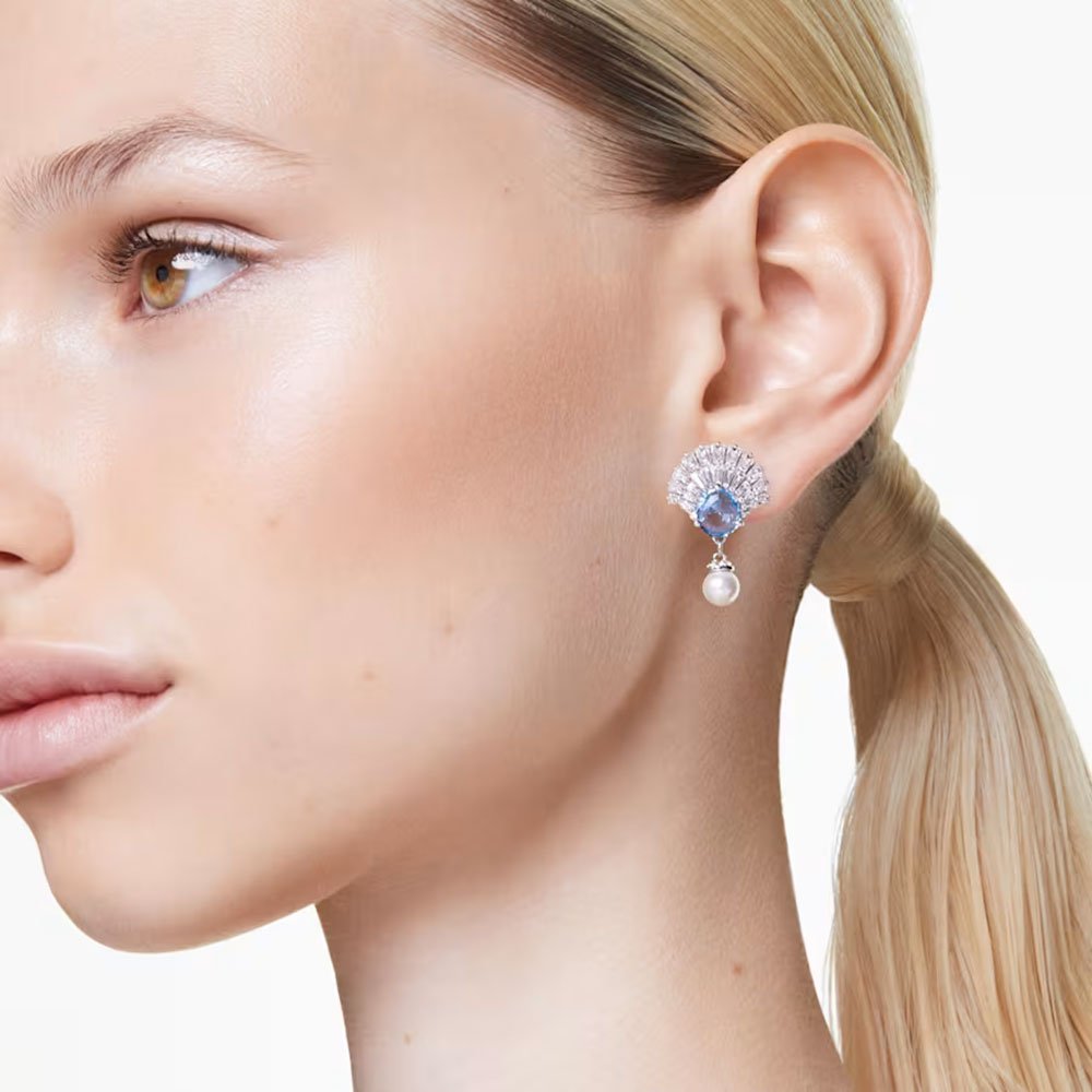 Swarovski Idyllia drop earrings Shell, Blue, Rhodium plated 5680301 (2)