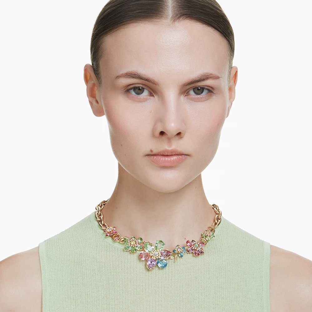 Swarovski Idyllia necklace Mixed cuts, Flower, Multicolored, Gold-tone plated 5709030 (2)
